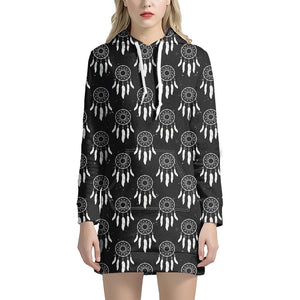 Black And White Dream Catcher Print Hoodie Dress