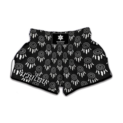 Black And White Dream Catcher Print Muay Thai Boxing Shorts