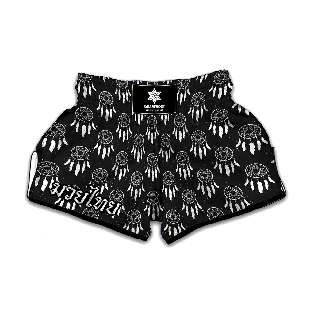 Black And White Dream Catcher Print Muay Thai Boxing Shorts