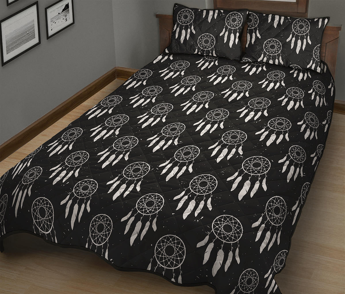 Black And White Dream Catcher Print Quilt Bed Set