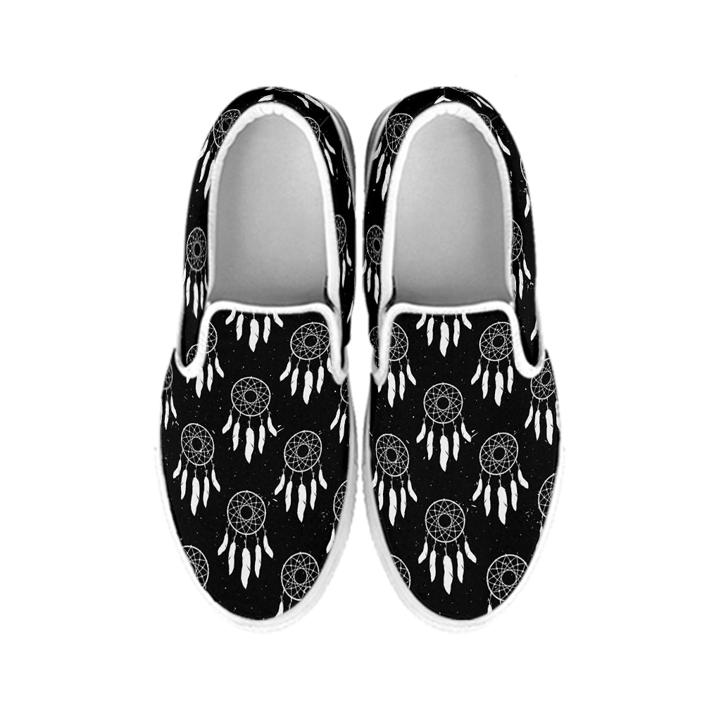 Black And White Dream Catcher Print White Slip On Shoes