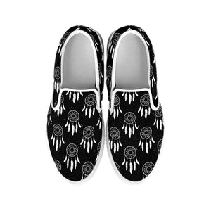 Black And White Dream Catcher Print White Slip On Shoes