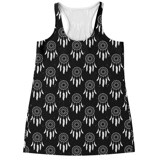 Black And White Dream Catcher Print Women's Racerback Tank Top