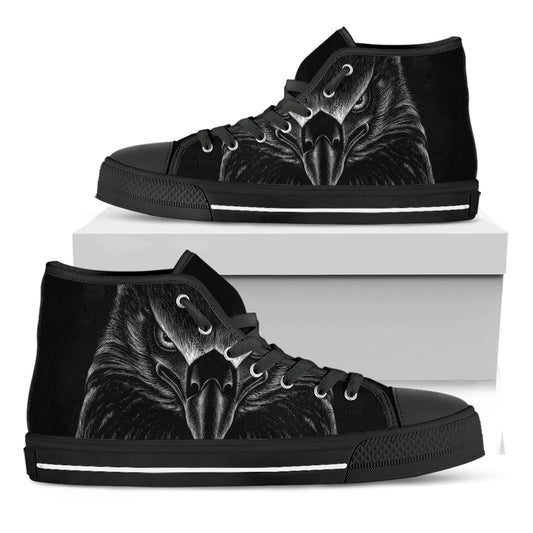 Black And White Eagle Print Black High Top Shoes