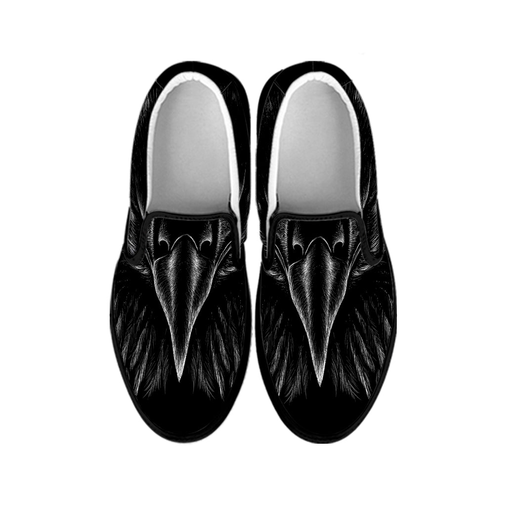 Black And White Eagle Print Black Slip On Shoes