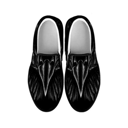Black And White Eagle Print Black Slip On Shoes