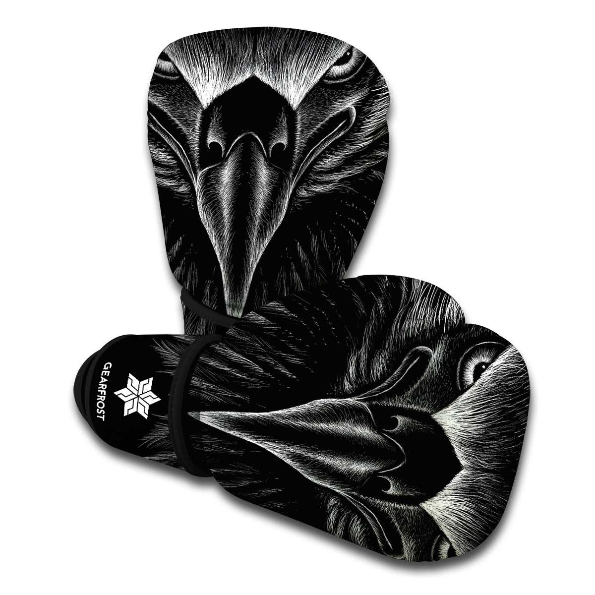 Black And White Eagle Print Boxing Gloves