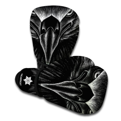 Black And White Eagle Print Boxing Gloves