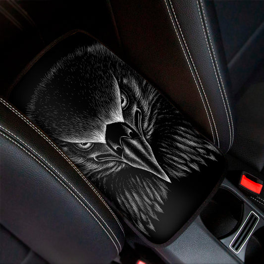 Black And White Eagle Print Car Center Console Cover