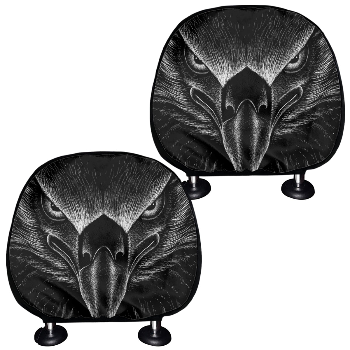 Black And White Eagle Print Car Headrest Covers
