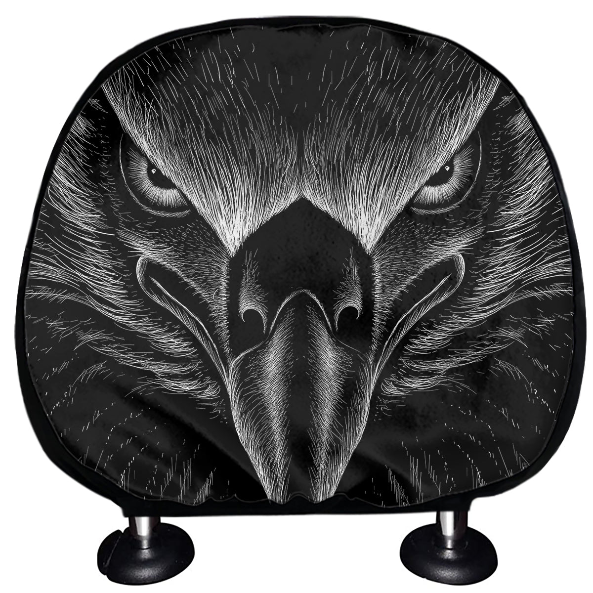 Black And White Eagle Print Car Headrest Covers