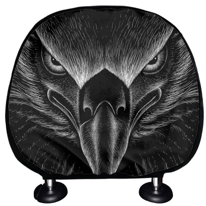 Black And White Eagle Print Car Headrest Covers