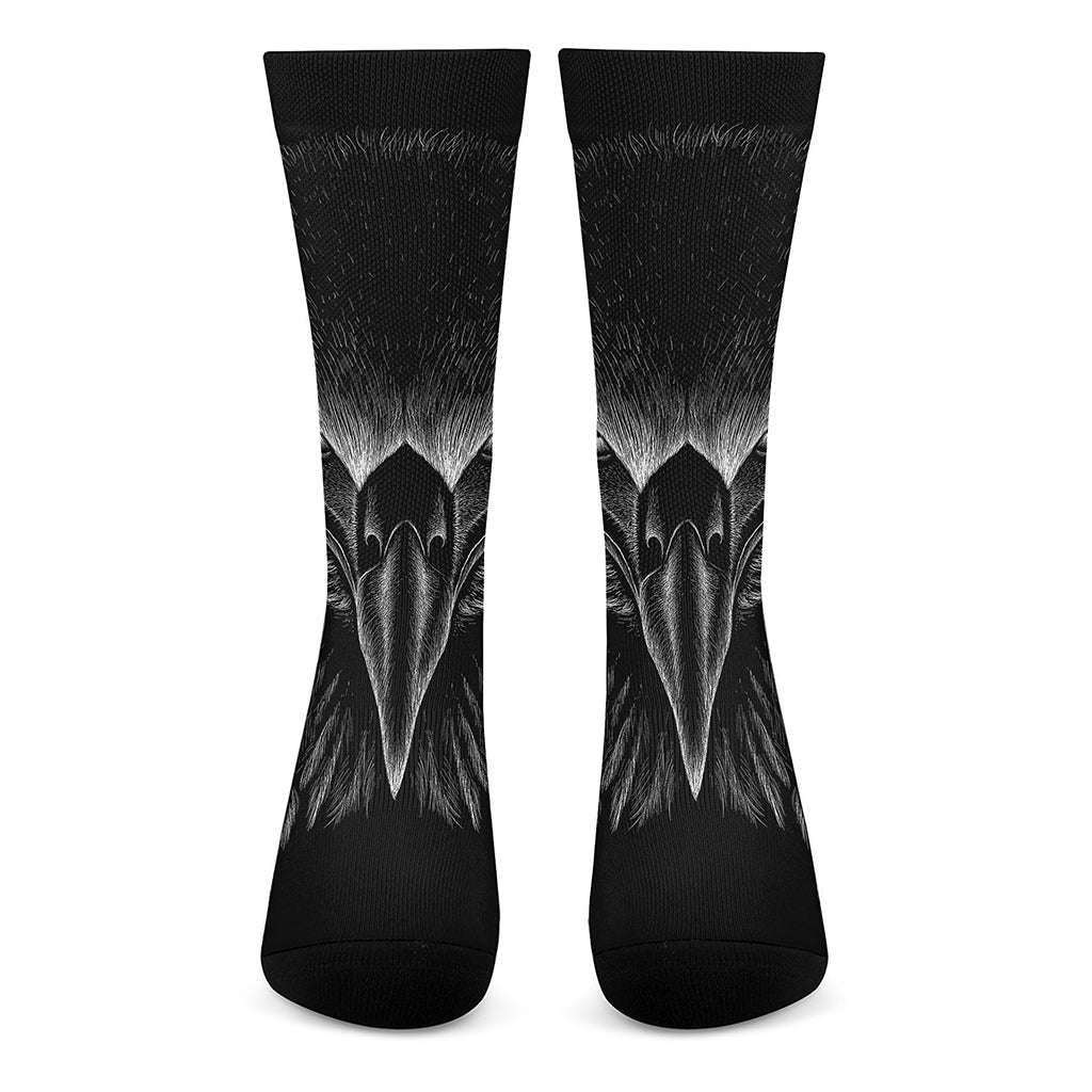 Black And White Eagle Print Crew Socks