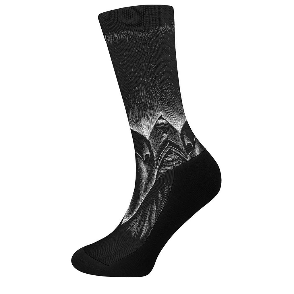 Black And White Eagle Print Crew Socks