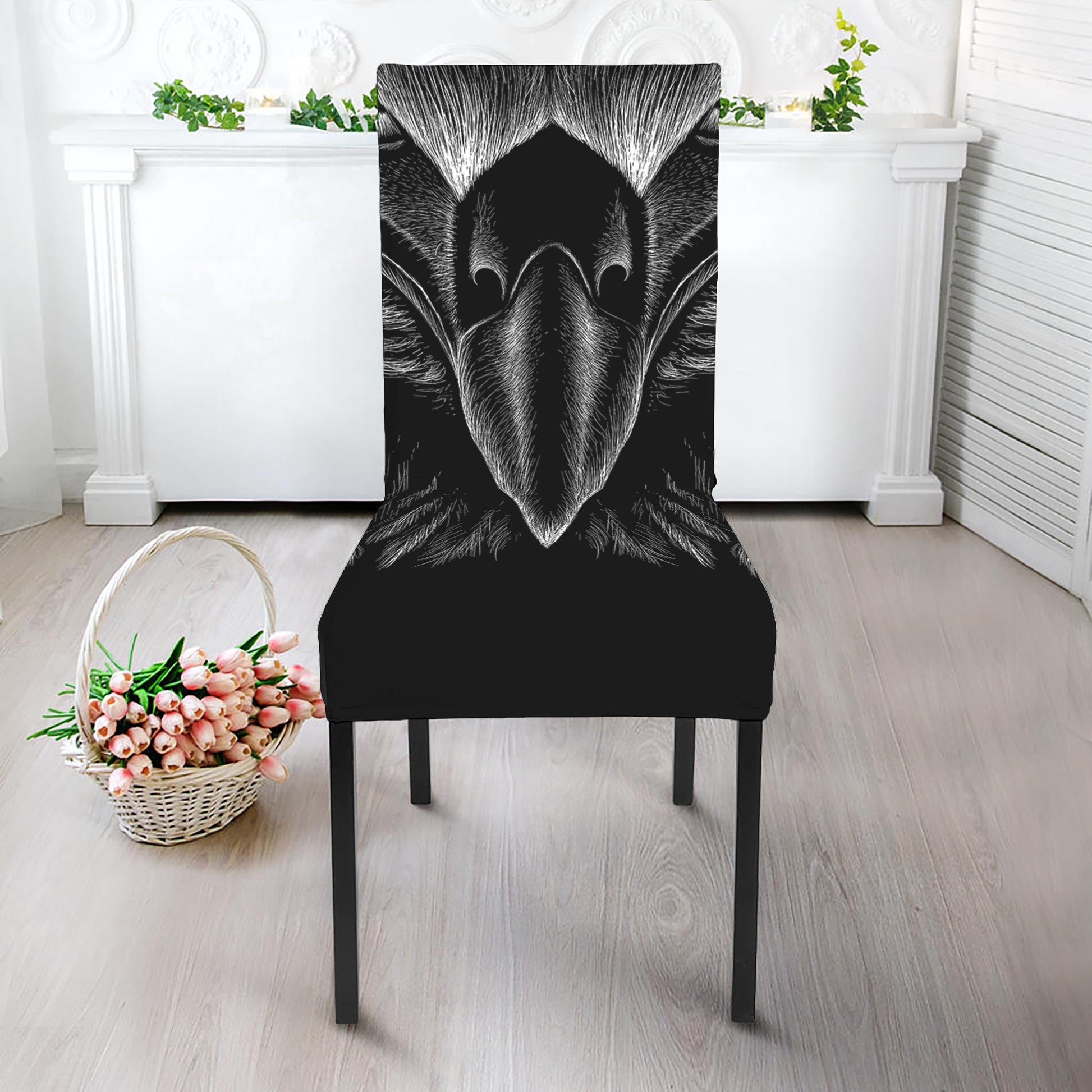 Black And White Eagle Print Dining Chair Slipcover
