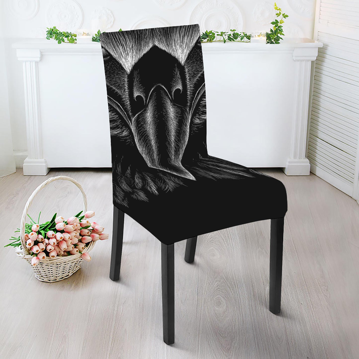 Black And White Eagle Print Dining Chair Slipcover