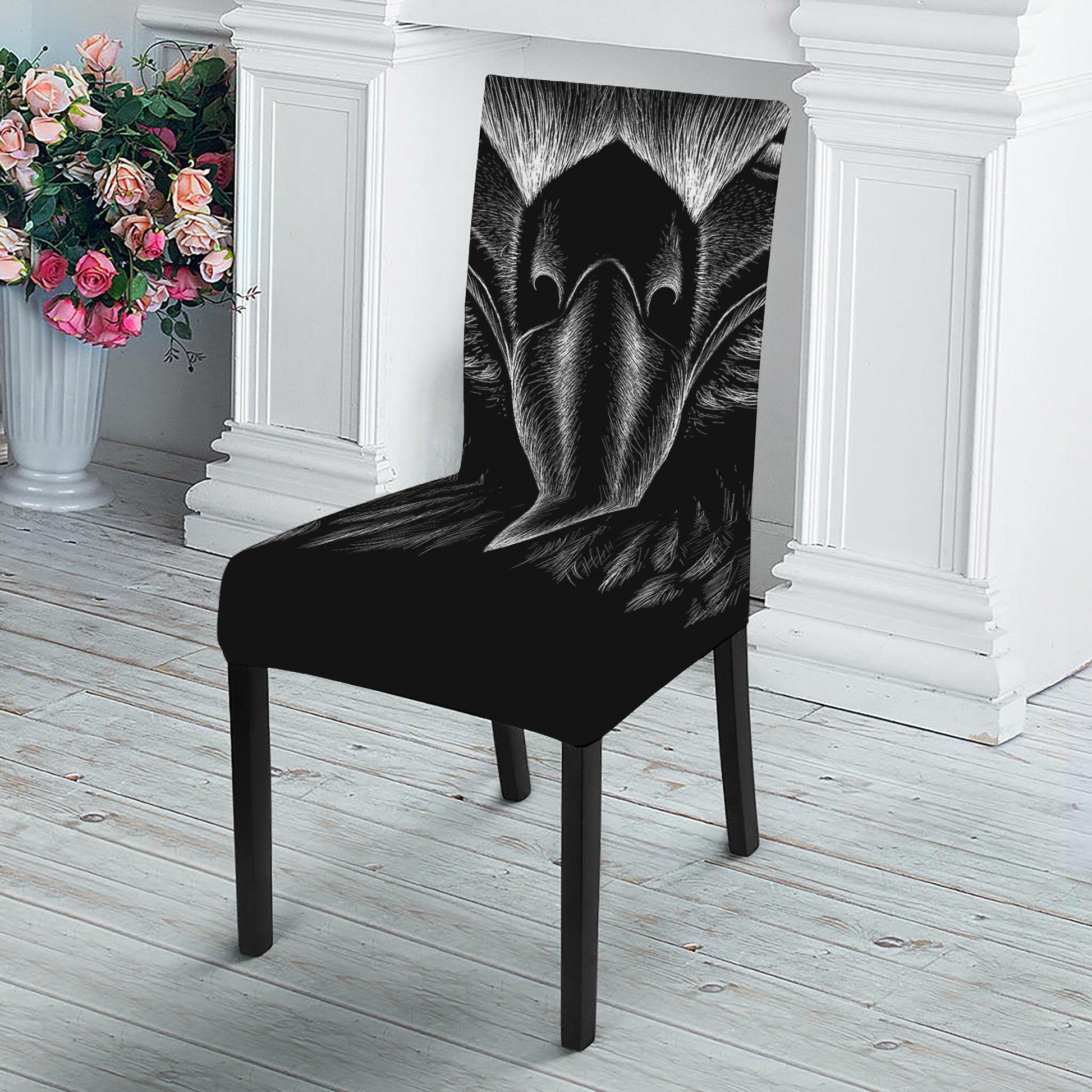 Black And White Eagle Print Dining Chair Slipcover