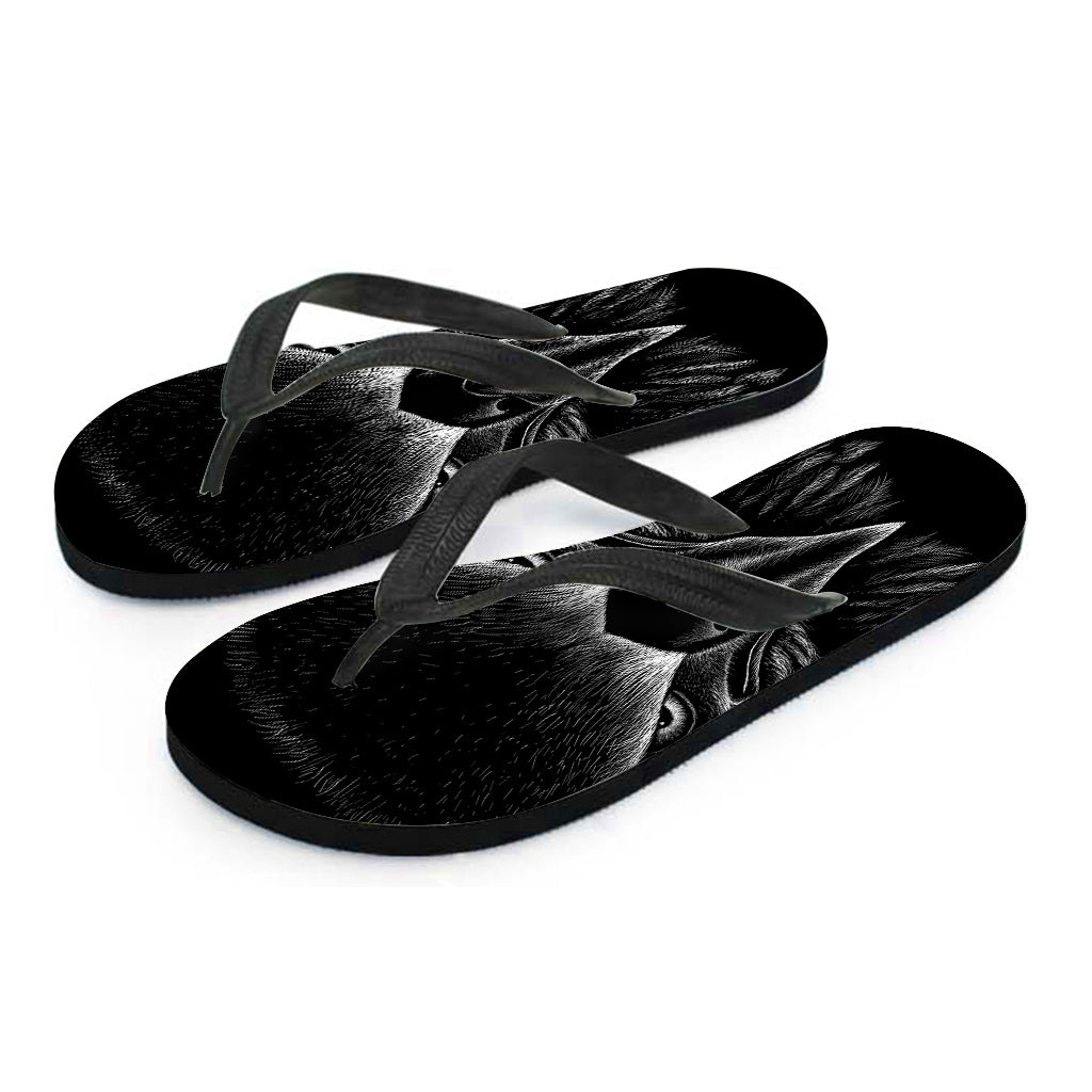 Black And White Eagle Print Flip Flops