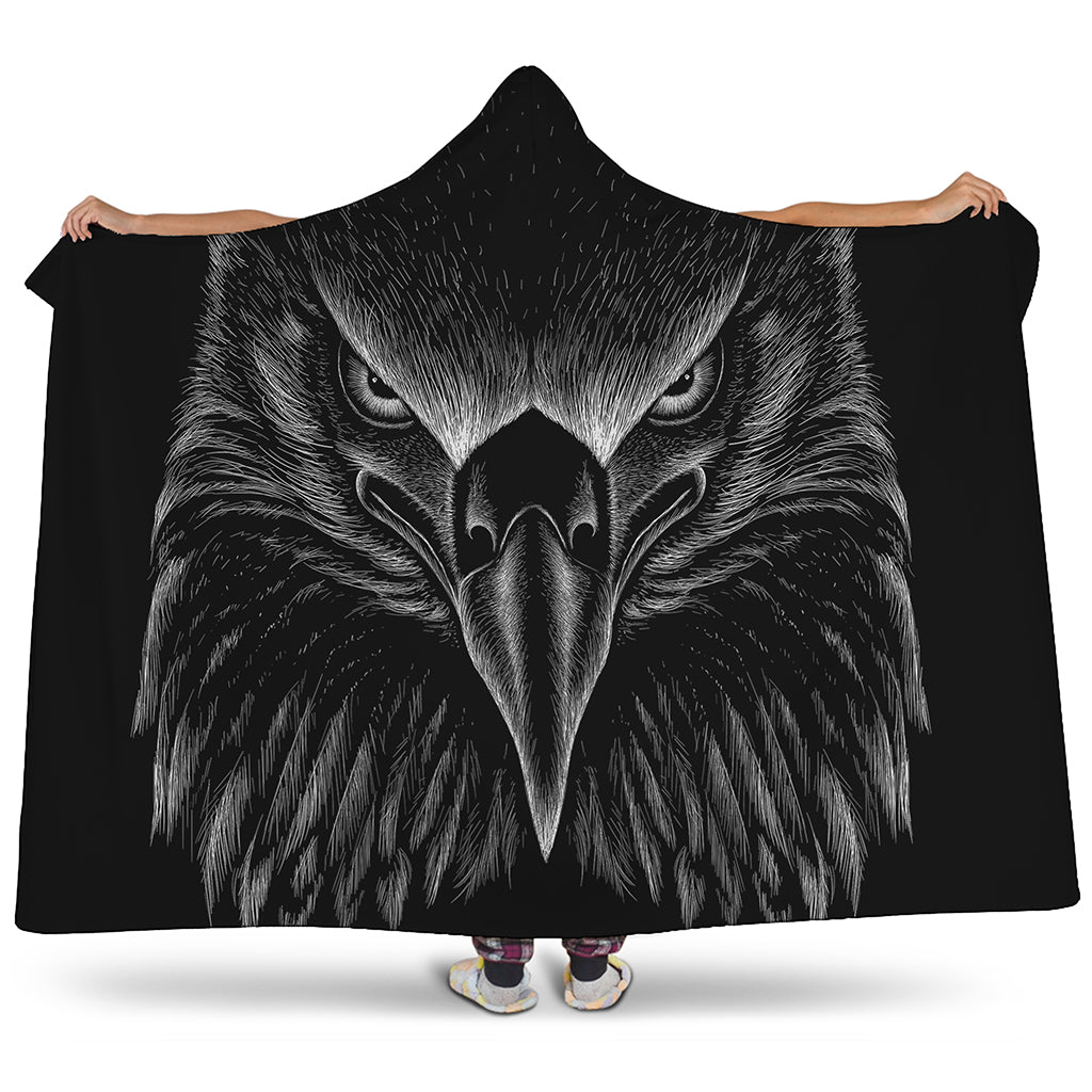 Black And White Eagle Print Hooded Blanket