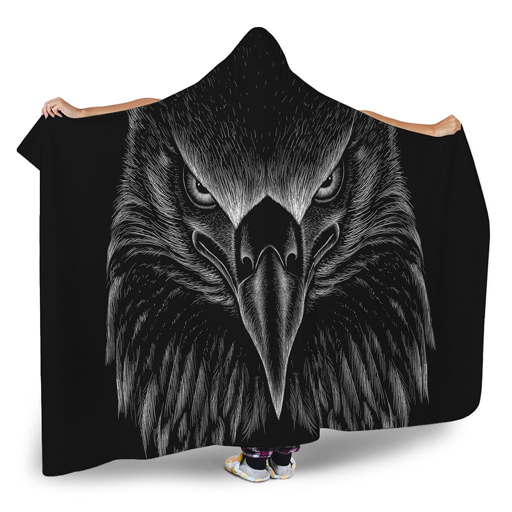 Black And White Eagle Print Hooded Blanket