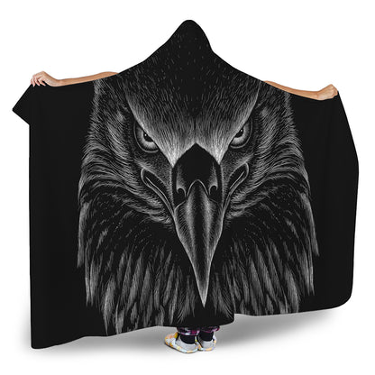 Black And White Eagle Print Hooded Blanket