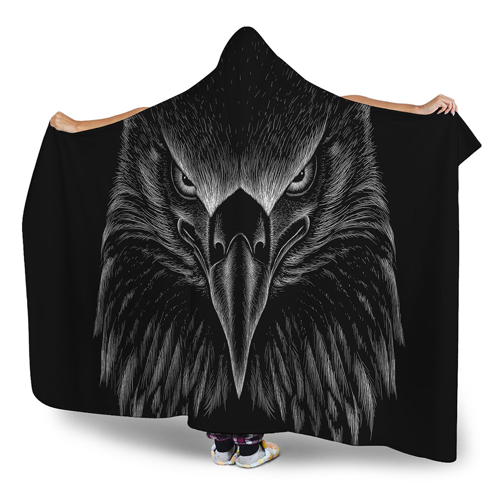 Black And White Eagle Print Hooded Blanket