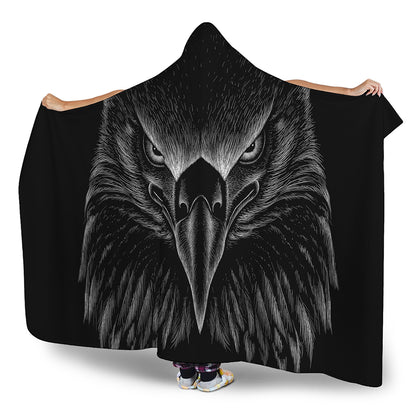 Black And White Eagle Print Hooded Blanket