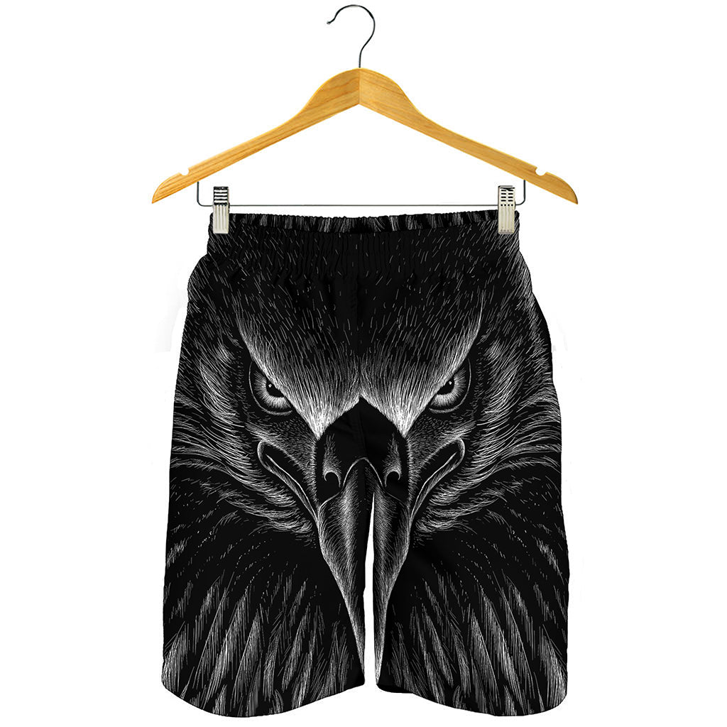 Black And White Eagle Print Men's Shorts