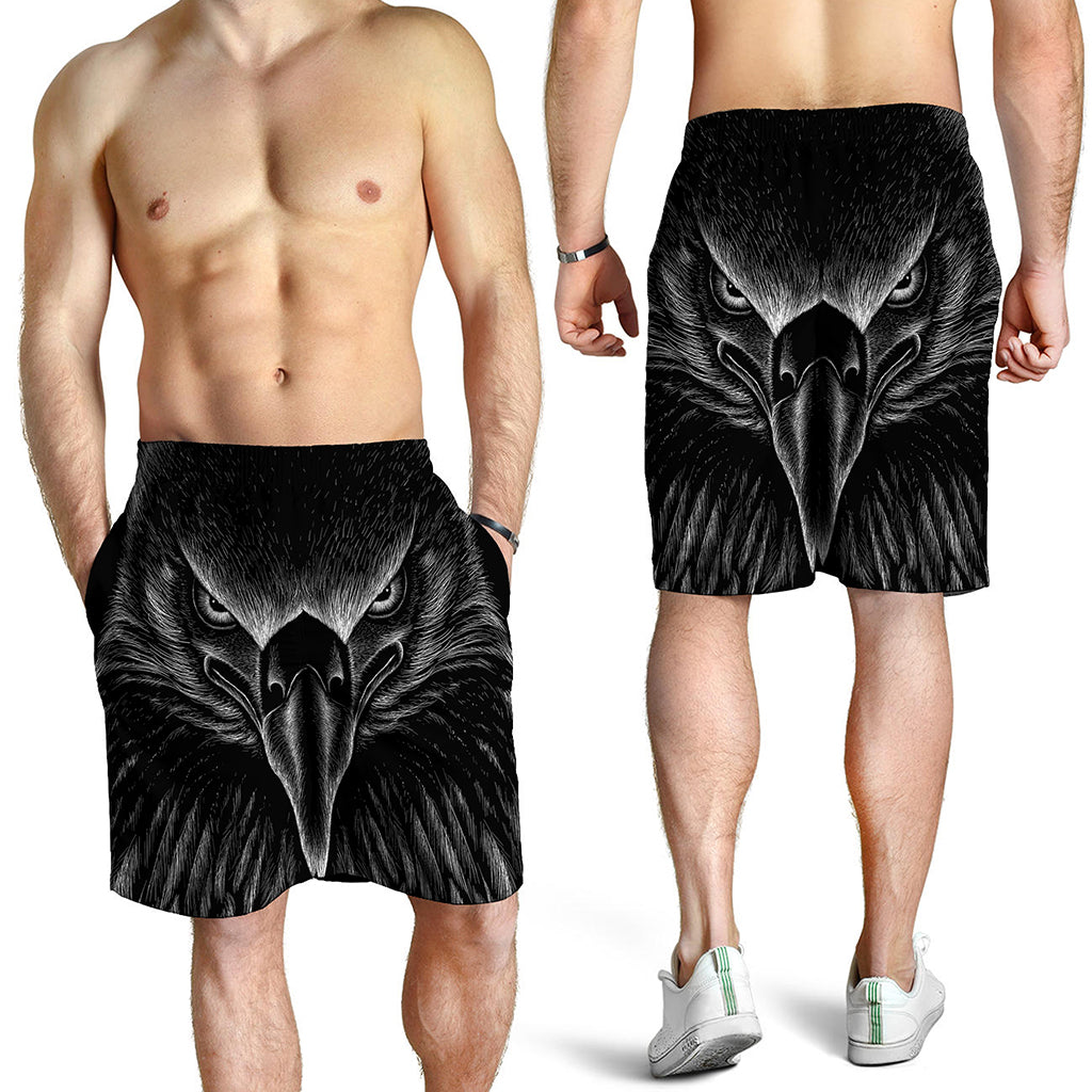 Black And White Eagle Print Men's Shorts