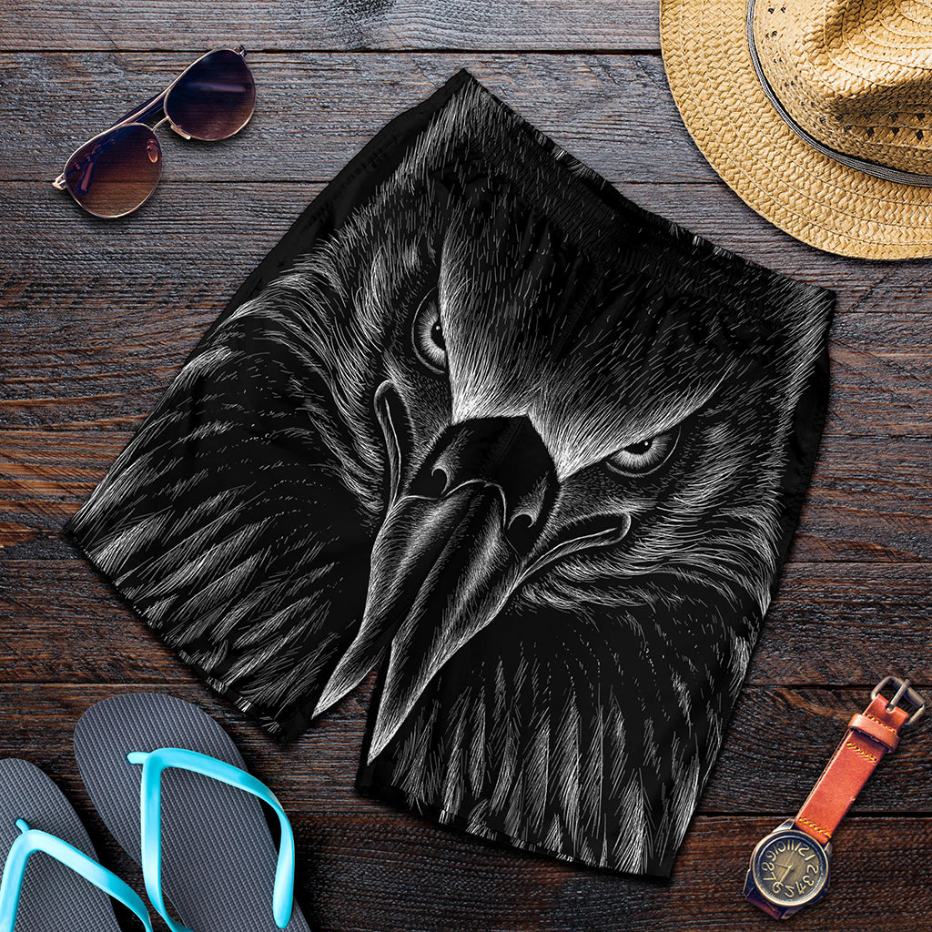 Black And White Eagle Print Men's Shorts