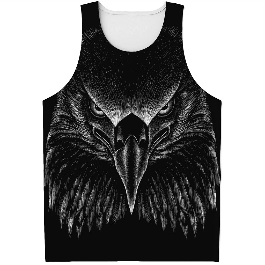 Black And White Eagle Print Men's Tank Top