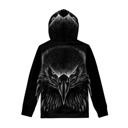 Black And White Eagle Print Pullover Hoodie