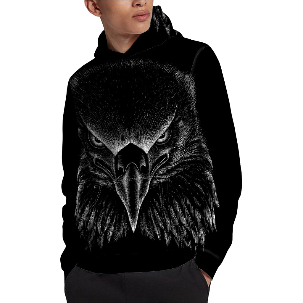 Black And White Eagle Print Pullover Hoodie