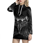 Black And White Eagle Print Pullover Hoodie Dress