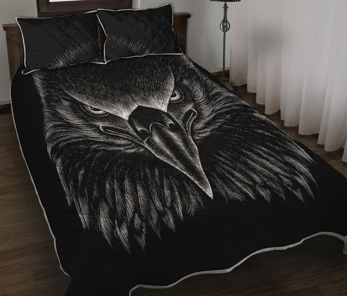 Black And White Eagle Print Quilt Bed Set