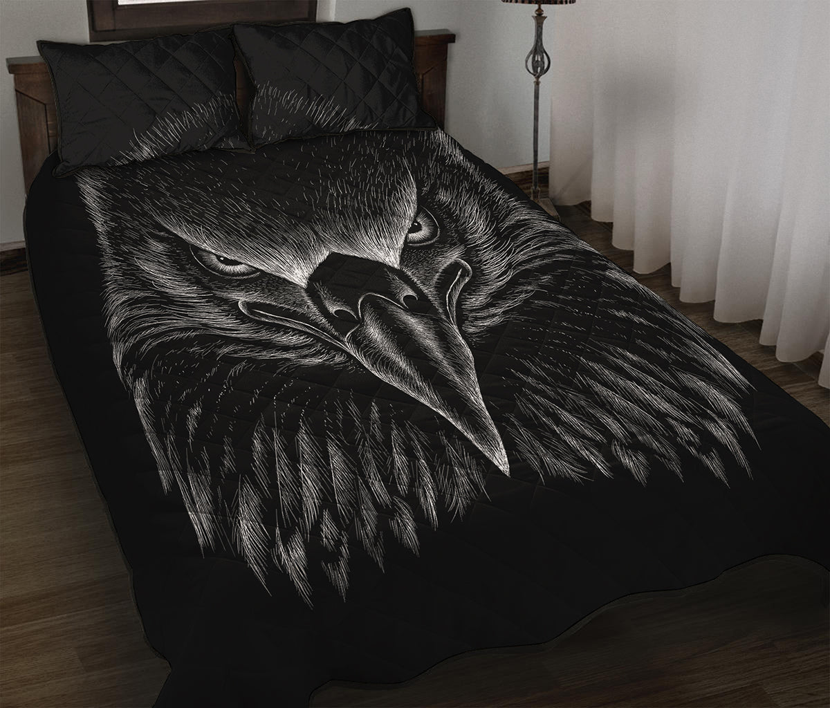 Black And White Eagle Print Quilt Bed Set