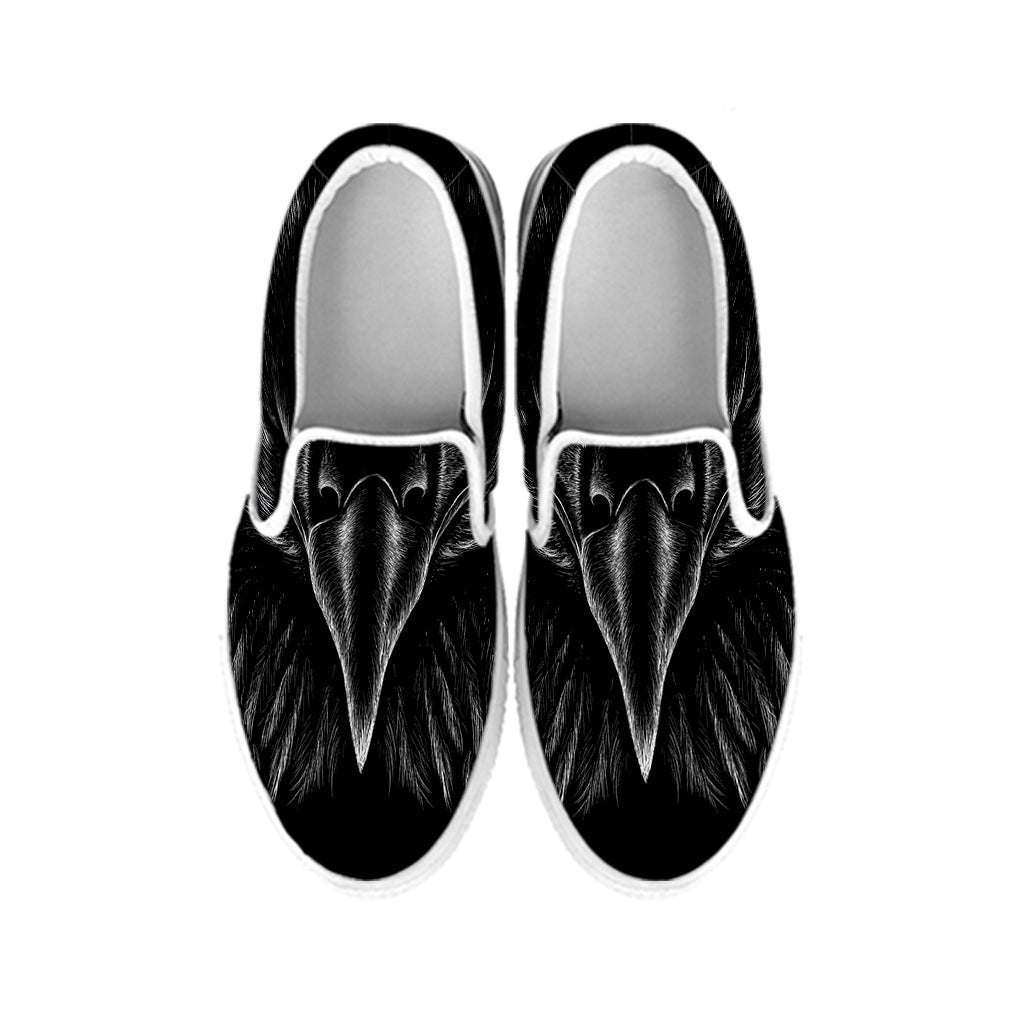 Black And White Eagle Print White Slip On Shoes