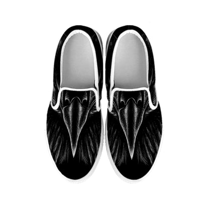 Black And White Eagle Print White Slip On Shoes