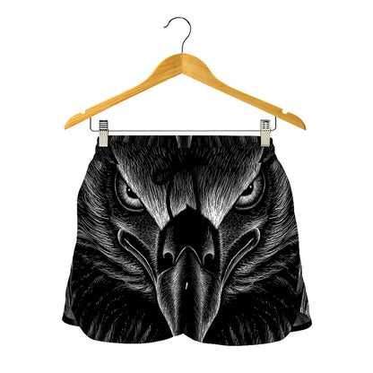 Black And White Eagle Print Women's Shorts
