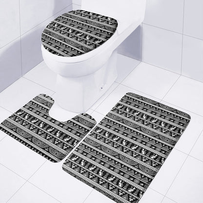 Black And White Egypt Pattern Print 3 Piece Bath Mat Set