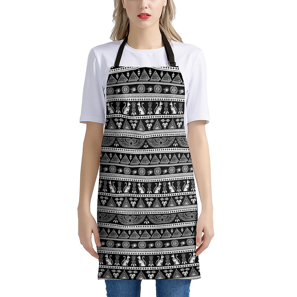 Black And White Egypt Pattern Print Apron