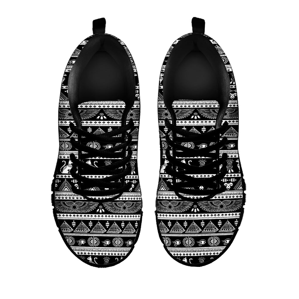 Black And White Egypt Pattern Print Black Sneakers