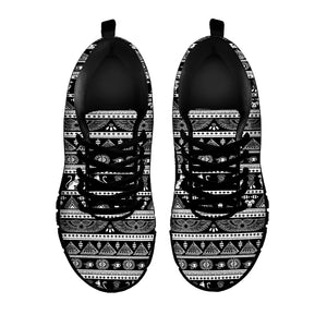 Black And White Egypt Pattern Print Black Sneakers