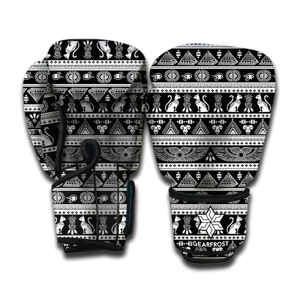 Black And White Egypt Pattern Print Boxing Gloves