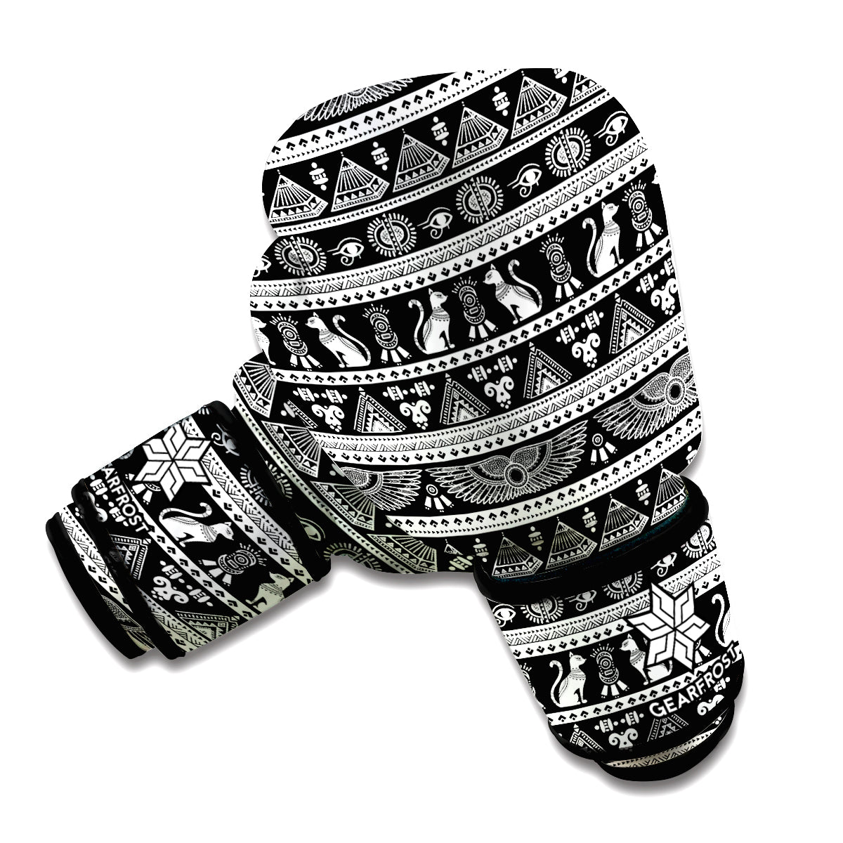 Black And White Egypt Pattern Print Boxing Gloves