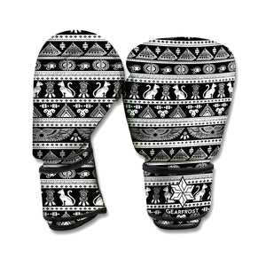 Black And White Egypt Pattern Print Boxing Gloves