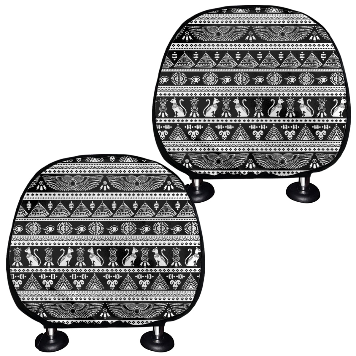 Black And White Egypt Pattern Print Car Headrest Covers