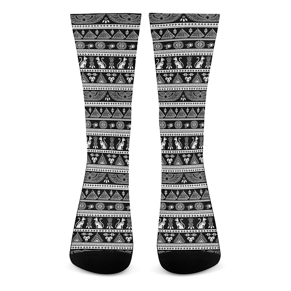 Black And White Egypt Pattern Print Crew Socks