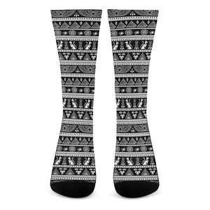 Black And White Egypt Pattern Print Crew Socks