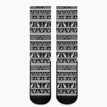 Black And White Egypt Pattern Print Crew Socks